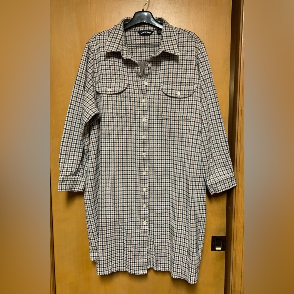 Lands End Women’s 3X Houndstooth Plaid Shacket Chore Jacket Mini Dress